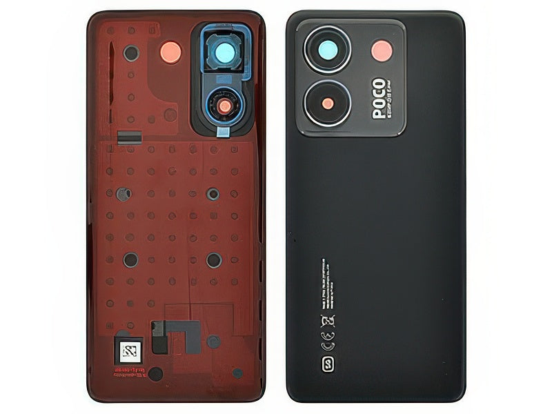 Cover Batteria + Vetrino Camera + Adesivi Nero per Xiaomi Poco M7 Pro 5G