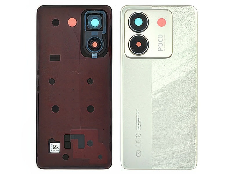 Cover Batteria + Vetrino Camera + Adesivi Argento per Xiaomi Poco M7 Pro 5G