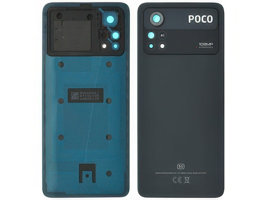 Cover Batteria + Vetrino Camera + Adesivi Laser Nero per Xiaomi Poco X4 Pro 5G