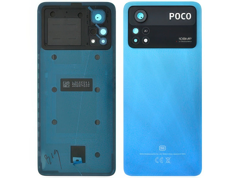 Cover Batteria + Vetrino Camera + Adesivi Laser blue per Xiaomi Poco X4 Pro 5G