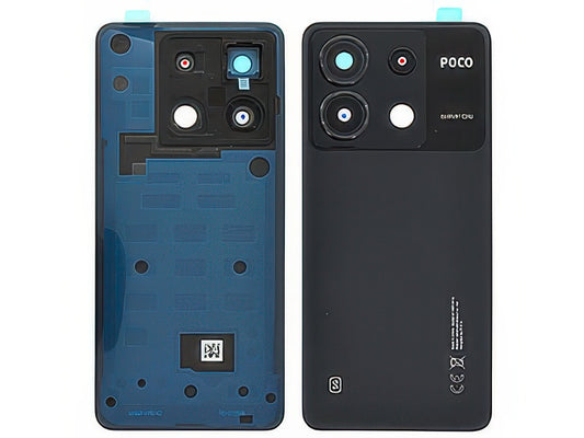 Cover Batteria + Vetrino Camera + Adesivi Nero per Xiaomi Poco X6 5G