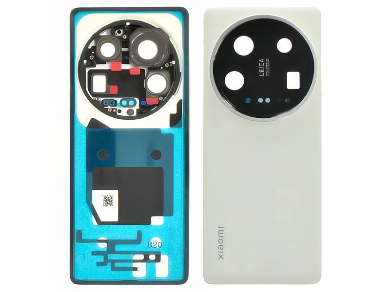 Cover Batteria + Vetrino Camera + Adesivi Bianco per Xiaomi 14 Ultra 5G